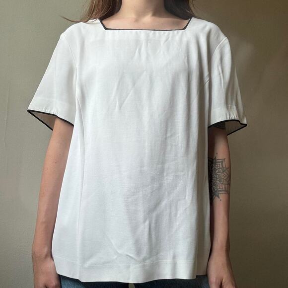 Vintage Talbots Petites White Square Neck Blouse 12P 90s - Picture 1 of 2